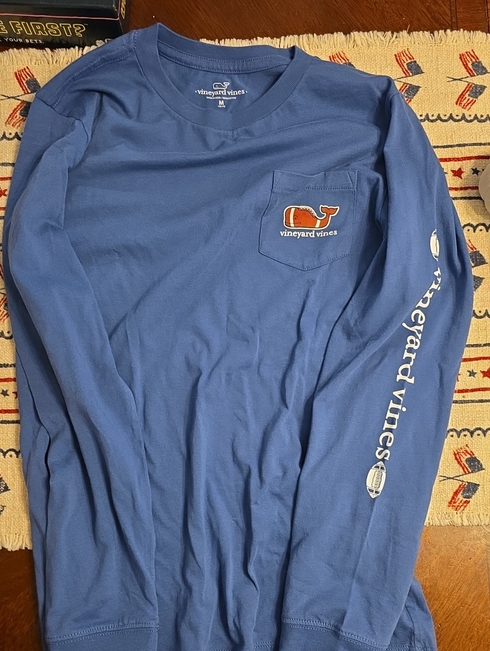 Vineyard Vines BoysLong-Sleeve Pocket Tee — Slate Blue with Orange Whale